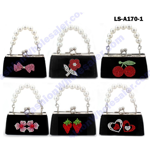 Lipstick Case -Velvet Accent with Colorful Rhinestones and Faux Pearl Handle - 12PCS/PACK - LS-A170-1